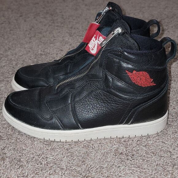 Nike Air Jordan 1 Women's Retro High Zip Premium Black & Red Sneaker Shoes Sz 9 - Picture 12 of 16